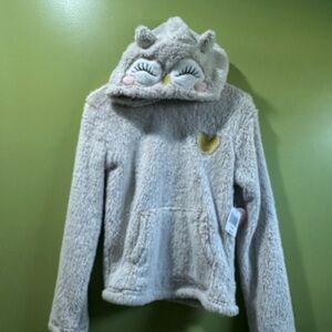 Cozy Owl Hooded Fuzzy Pajama Top - Cream